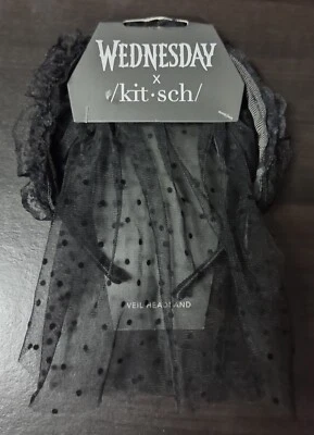 Adams Family Goth Veiled Headband Wednesday Kitsch Black Gothic Hair Accessory - Image 1 of 3