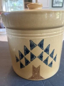 Pfaltzgraff Canister With lid MAFA Stencil Tree Blue/Tan 7.5” By 7.5” - Picture 1 of 7