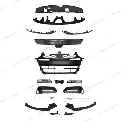 For Accord Sport 2018-2020 Gloss Black Grille Fog Light Trim Bumper Brackets Set - Image 1 of 4
