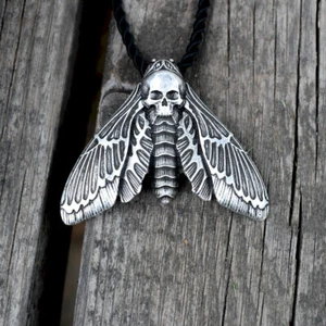 Moth Skull Pendant Necklace Devil Metal Jewelry Goth Punk Deaths Head Hawkmoth - Picture 1 of 3