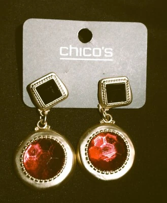Pendientes perforados Chico’s ~ Hesta ~ piedras negras y naranjas en tono dorado nuevos con etiquetas Foto 1 de 3