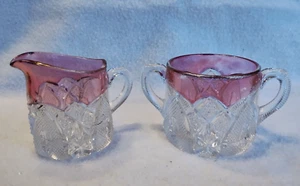 Cranberry Flash EAPG New Hampshire Pattern U.S. Glass Sugar Bowl, Creamer SeePic - Picture 1 of 5