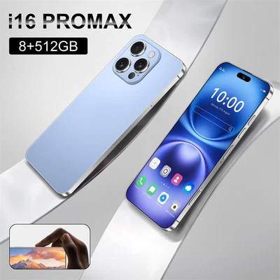 I16 Pro Max 6.8" Android Blue Smartphone Global Unlocked 8+512GB 5000mAh Gifts - Image 1 of 4