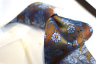 Fratelli Moda Silk Tie Necktie Rust Brown Green Blue Gray Yellow Flower Stripe