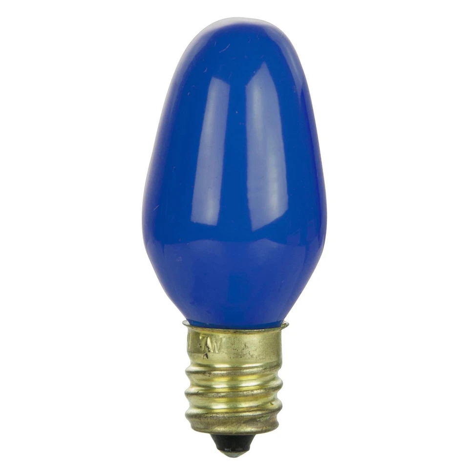25 Pack Sunlite 7C7/B Incand 7W Candelabra Based C7 Night Light Color Bulb Blue - Image 1 of 1