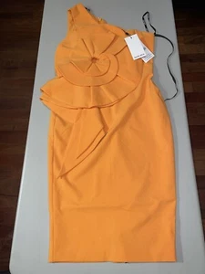 Lavish Alice Nola 3D Statement Ruffle Midi Dress Papaya Size 6 - Picture 1 of 10