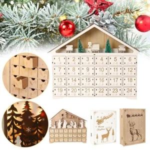 Lighted Wooden Village Scene House 24DAY Advent Calendar Christmas^ to D7T4 - Picture 1 of 14