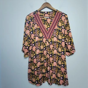Soft Surroundings 1X V Neck Half Sleeve Floral Boho V Neck Tunic Top - Picture 1 of 8