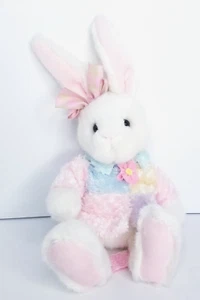 Russ Berrie Poofs Conejito de Pascua Blanco Pastel Chenille Chaqueta Peluche 8" Lovey - Imagen 1 de 8