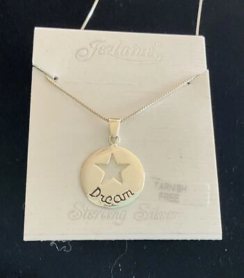 Lindo colar de berloque de prata esterlina 925 minimalista SONHO com estrela novo - Imagem 1 de 4