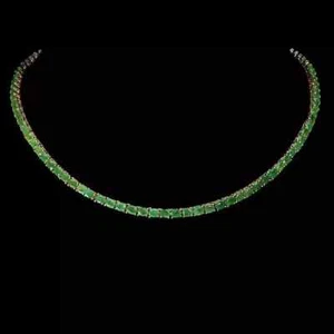 12Ct Oval Cut Lab-Created Green Emerald Tennis Necklace 14K Yellow Gold Plated - Picture 1 of 8