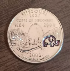 2003 REAL MISSOURI State Quarter LUCKY ELEPHANT 🐘 Counterstamp COIN #1029QMOr - Picture 1 of 4