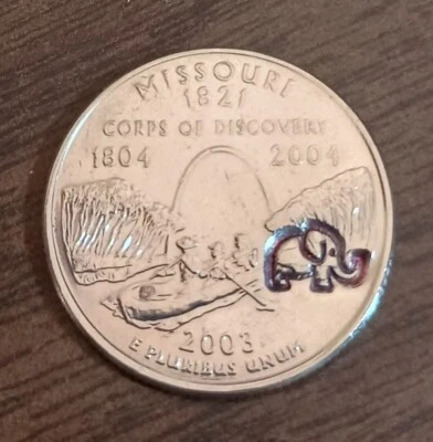 2003 REAL MISSOURI State Quarter LUCKY ELEPHANT 🐘 Counterstamp COIN #1029QMOr - Image 1 of 4