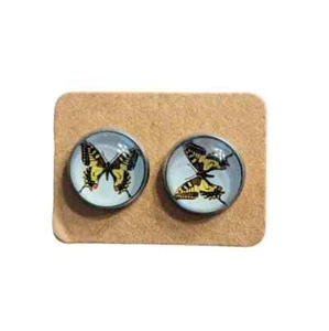 Swallowtail Yellow Butterfly Watch Glass Stud Earrings - Picture 1 of 3