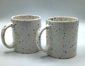 Vintage Pair Waechtersbach White Coffee Mug W. Germany 12oz Multicolor Confetti - Picture 1 of 8