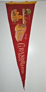 ANTIQUE SOUVENIR PENNANT GRAND RAPIDS MICHIGAN JOHN BALL PARK CHURCH POST OFFICE - Picture 1 of 12