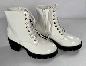 Allegra K Damen Plateau Combat Lug Sohle klobiger Absatz Stiefel weiß Größe 7 - Bild 1 von 6