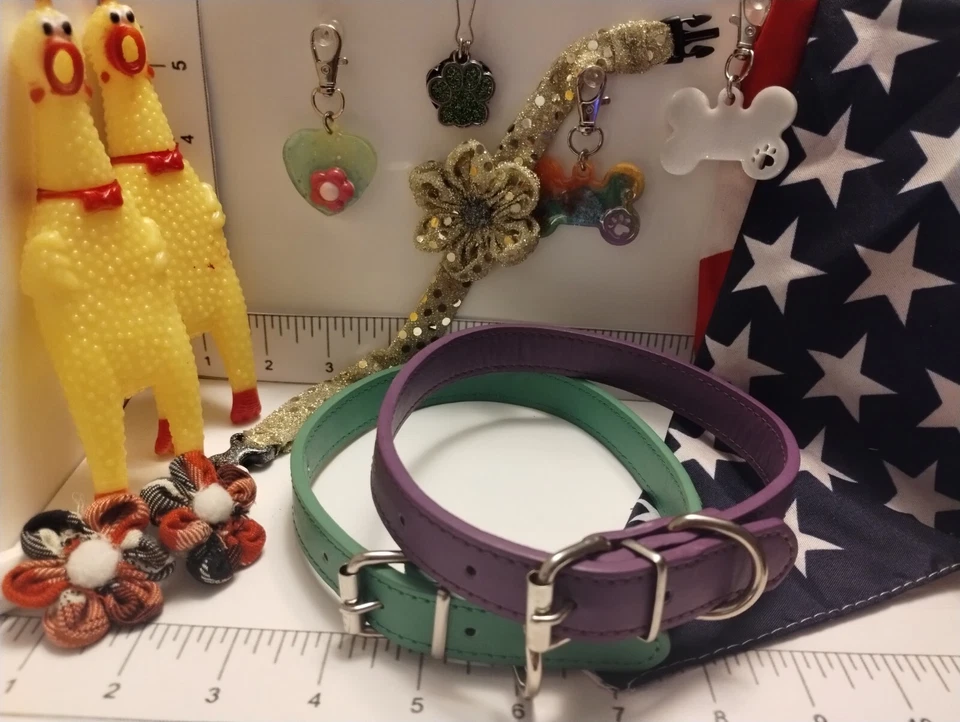 Dog Collars-Tags-Toys-flowers For Hair or Collars& Bandanna (BUNDLE)  - Image 1 of 4