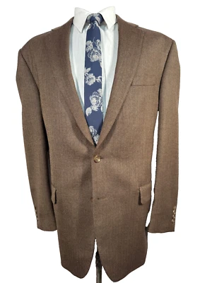 CHAPS Mens Brown Wool HERRINGBONE Classic Fit Blazer Sport Coat Jacket 44L - Image 1 of 4