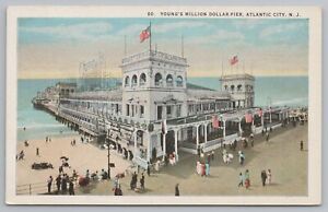 Atlantic City NJ ~ Youngs Million Dollar Pier ~ Foule sur la promenade ~ Carte postale vintage
