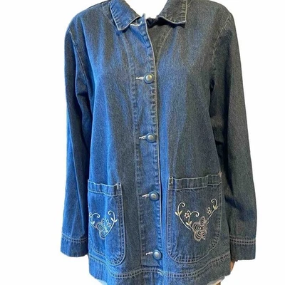 De Colección Para Mujer De Gran Tamaño M-XL TUDOR COURT Algodón Azul Denim Camisa Chaqueta Bolsillos Foto 1 de 4