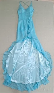 Vestido formal vintage B'Dazzle para mujer talla 4 azul con cuentas espalda abierta con abertura y bufanda - Imagen 1 de 24