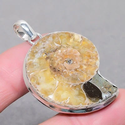 Аммонит ископаемый драгоценный камень ручной работы моды этническая красивая бижутерия подвеска 2,2» - Изображение 1 из 4