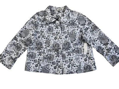Chaqueta con botones con estampado floral pequeño Kim Rogers para mujer gris PL nueva con etiquetas Foto 1 de 3
