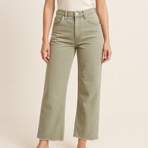LOFT Women's Olive Khaki Cropped Wide Leg High Waisted Pant, Sz 24 - Picture 1 of 10