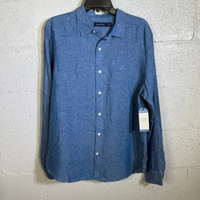 Nautica Men's Classic-Fit Button-up Solid Linen Shirt Blue medium $90 - Image 1 of 4