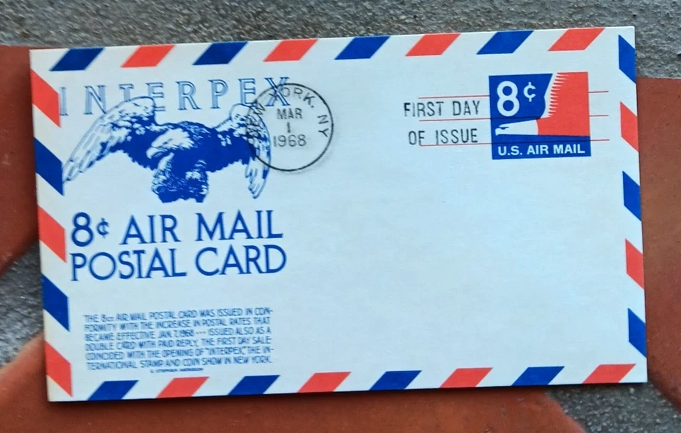 #UXC9 BALD EAGLE AIRMAIL 8c 1968 ESCASO AZUL ANDERSON CACHÉ TARJETA FD UNADDR Foto 1 de 1