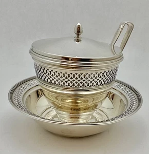 Tiffany & Co Sterling Silver Lidded Sugar Jar with Glass Lining, Plate & Tongs - Picture 1 of 10