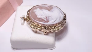 Antique Cameo Pendant 10Kt Rose & Green Gold Filigree ornate Floral Frame #22924 - Picture 1 of 6