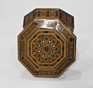 Hexagonal Wooden Box, Handmade, Seashells inlaid, Jewelry and valuables saving - Picture 1 of 4