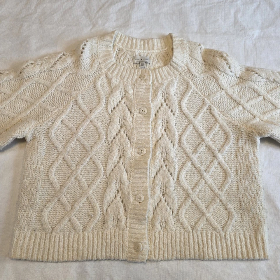 Lucky Brand Cream Cable Knit Button Front Cardigan Sweater Women’s L Chunky Soft - Image 1 of 4