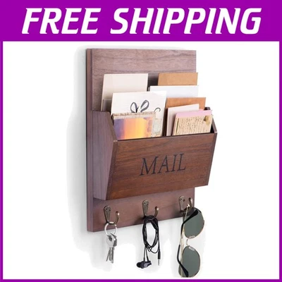 Rustic Mail Organizer with Key Holder - Dark Brown - Image 1 of 4