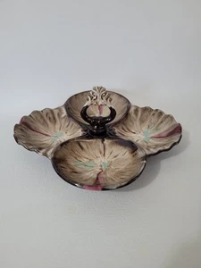 Vintage MCM Geteilt Appitizer Serviertablett Tropfglasur Keramik Garten Tee Party  - Bild 1 von 10