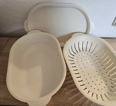 Tupperware Kleiner Küchenchef Sieb Servierer 2,5 l Oval 3-teilig  cremeweiß - Bild 1 von 4