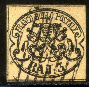 ASI Stato Pontificio 1862 n. 4b - 3 Baj bruno rosaceo - usato (l079) - Picture 1 of 1