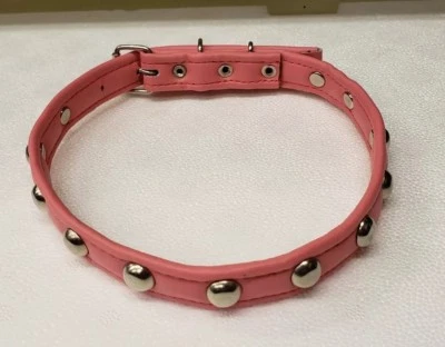 Studded PINK Leather Dog Collar. 22.5 Inches long. Adjustable. (15F) - Image 1 of 3