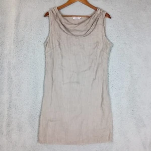 Blu Orchid Dress Women's Medium Brown 100% Linen Shift Tank Cowl Stretch Italy - Picture 1 of 11