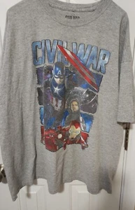 Men's Marvel Civil War Captain America Iron Man Crew Neck T-Shirt Gray Size 2XL - Picture 1 of 9