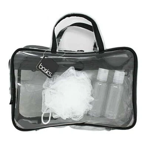 Basics Weekender Cosmetic Bag With 2 Clear Travel Bottles & 1 Shower Pouf - Picture 1 of 1