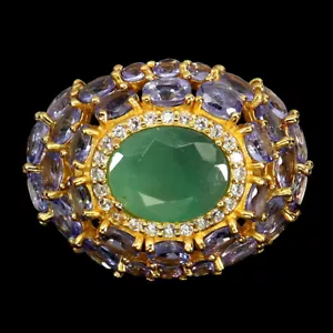 925 Sterlingsilber Ring Oval Smaragd Tansanit Edelstein Schmuck Größe 6 - Bild 1 von 14