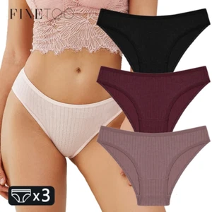 3PCS/SET Women'S Cotton Panties Sexy Soft Striped Underpants Solid Color Briefs - Picture 1 of 35