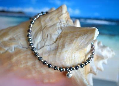 Brazalete tobillo perlas de pavo real y plata de ley .925 de 3 mm de 9 a 11 pulgadas Foto 1 de 4