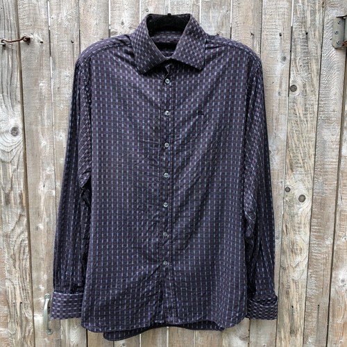 Mens Burberry London Button Up Geometric Blue Purple French Cuffs 15 1 2 33