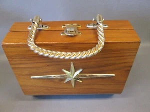 STARBURST ATOMIC Gold Holz HANDTASCHE HANDTASCHE CLUTCH Damen Mid Century Modern  - Bild 1 von 12