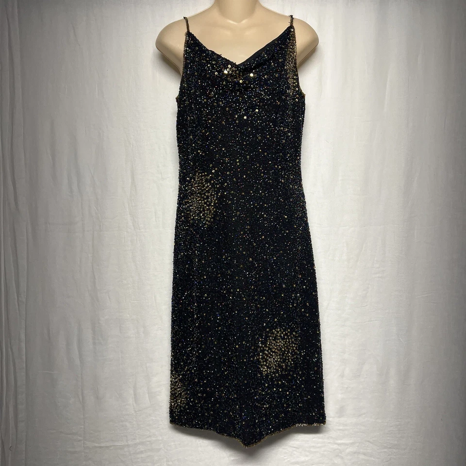 VTG Y2K Papell Boutique Evening Dress Size 6 Rainbow All Over Beaded 100% Silk - Image 1 of 4