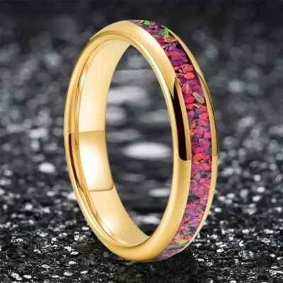 4MM Men Women Tungsten Carbide Ring Color Opal Tungsten Ring Band Comfort fit - Image 1 of 4